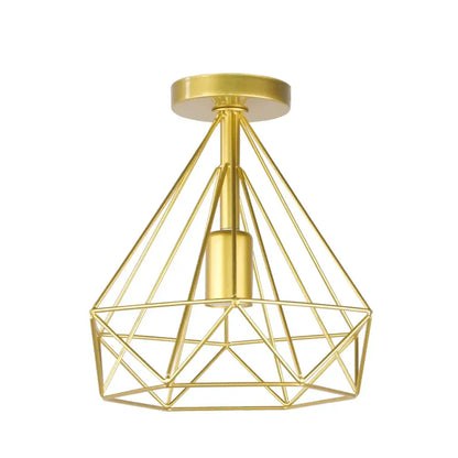 Geometric cage iron ceiling light fixture dining room exposed bulb