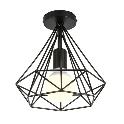 Geometric cage iron ceiling light fixture dining room exposed bulb