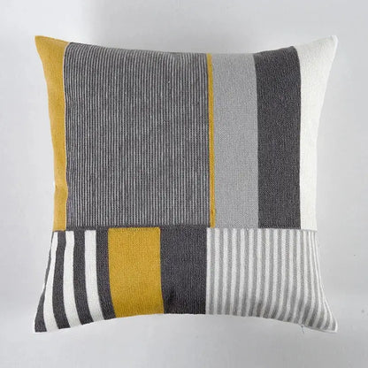 Geometric canvas cotton cushion cover yellow & grey living room pillow