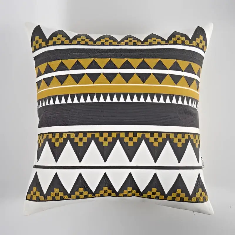 Geometric canvas cotton cushion cover yellow & grey living room pillow