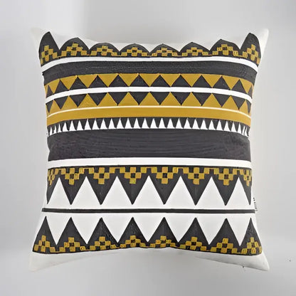 Geometric canvas cotton cushion cover yellow & grey living room pillow
