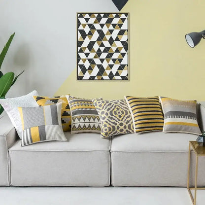Geometric canvas cotton cushion cover yellow & grey living room pillow