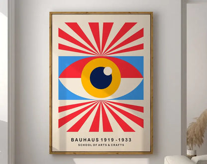 Mid century bauhaus pink geometric framed canvas living room art