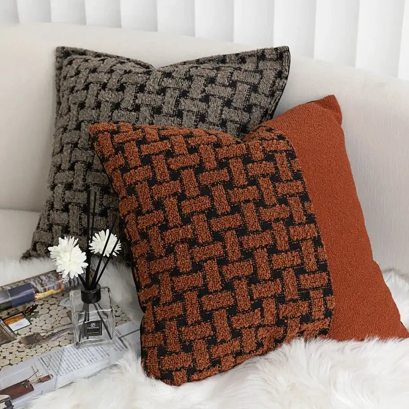 Geometric caramel color velvet cushion cover living room throw pillow