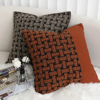 Geometric caramel color velvet cushion cover living room throw pillow