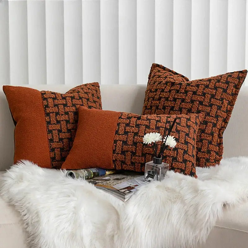 Geometric caramel color velvet cushion cover living room throw pillow
