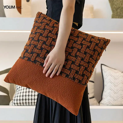 Geometric caramel color velvet cushion cover living room throw pillow