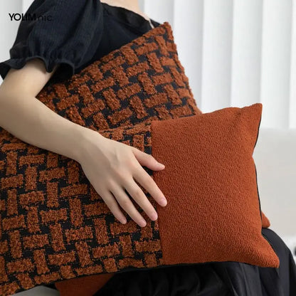 Geometric caramel color velvet cushion cover living room throw pillow