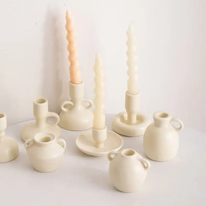 Geometric ceramic candle holder set – living room cream decor