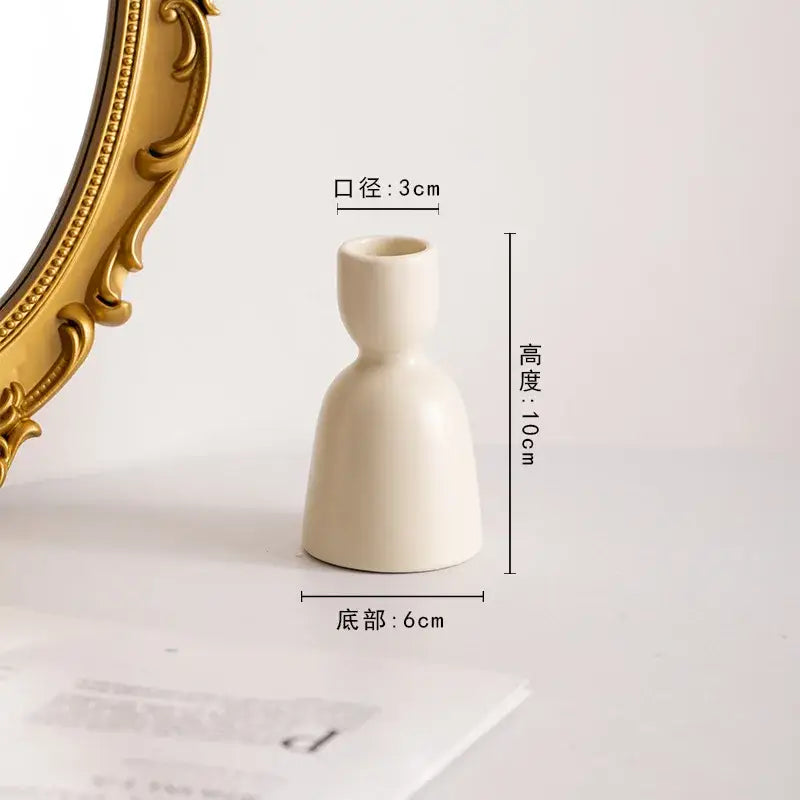 Geometric ceramic candle holder set – living room cream decor