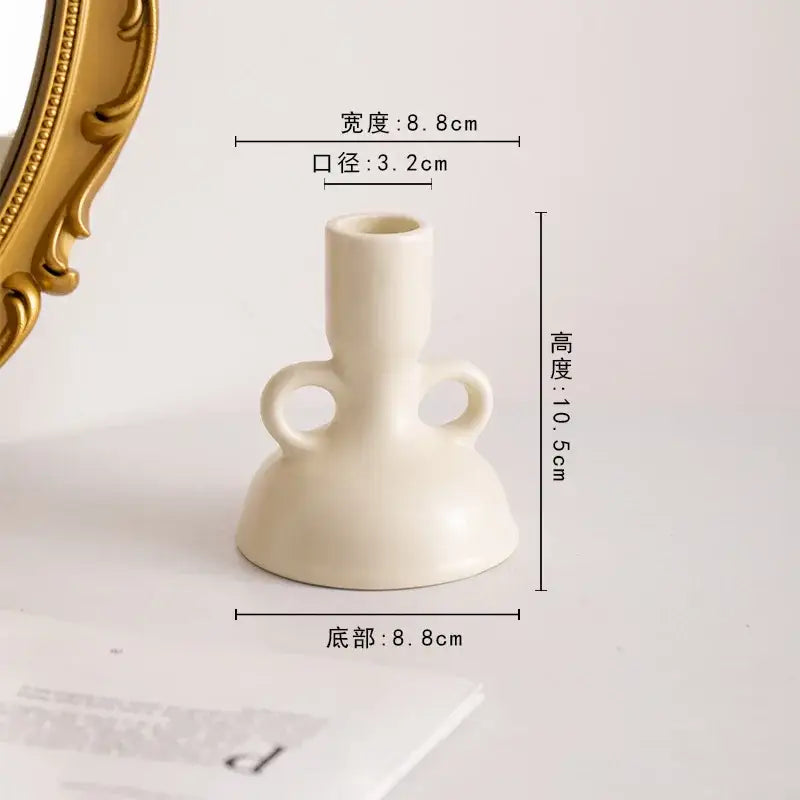 Geometric ceramic candle holder set – living room cream decor