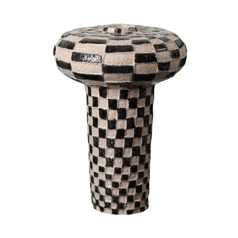 Geometric check ceramic vase black & white living room decor
