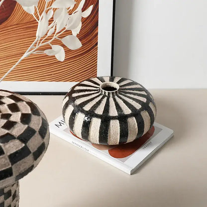 Geometric check ceramic vase black & white living room decor