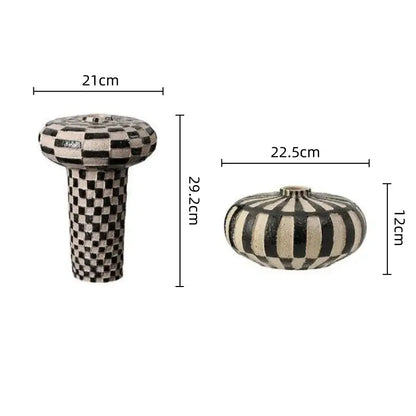 Geometric check ceramic vase black & white living room decor