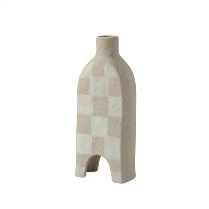 Geometric check ceramic vase set living room decor