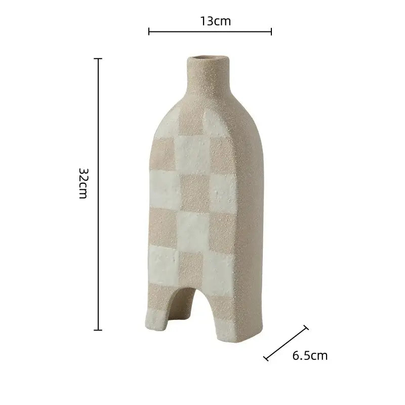 Geometric check ceramic vase set living room decor