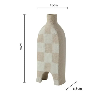 Geometric check ceramic vase set living room decor