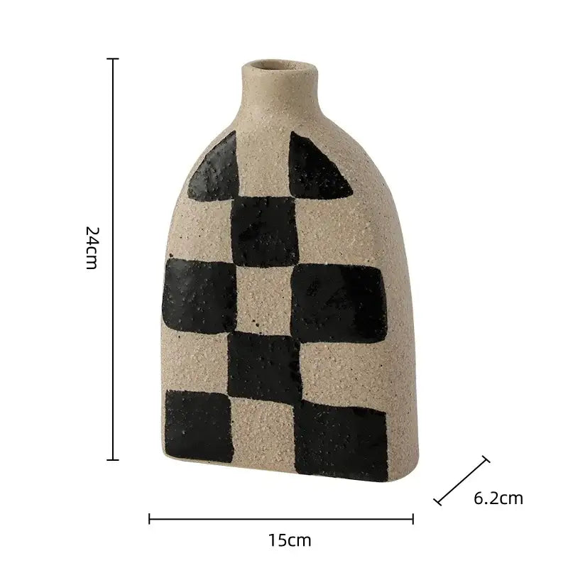 Geometric check ceramic vase set living room decor