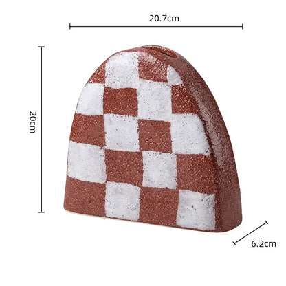 Geometric check ceramic vase set living room decor
