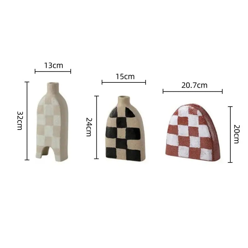 Geometric check ceramic vase set living room decor