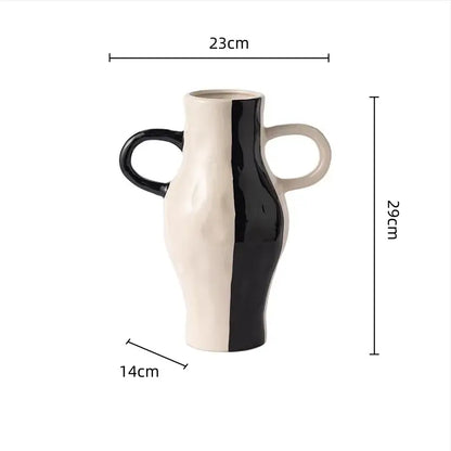 Geometric check pattern white & black ceramic vase living room decor