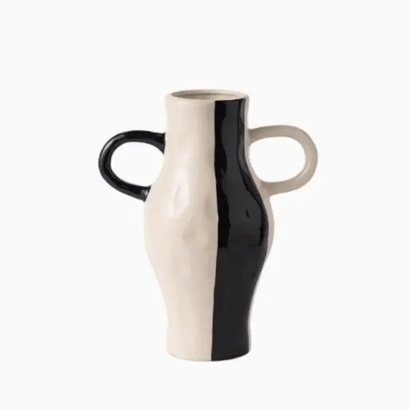 Geometric check pattern white & black ceramic vase living room decor