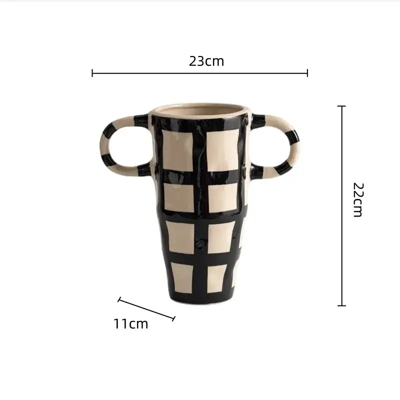 Geometric check pattern white & black ceramic vase living room decor