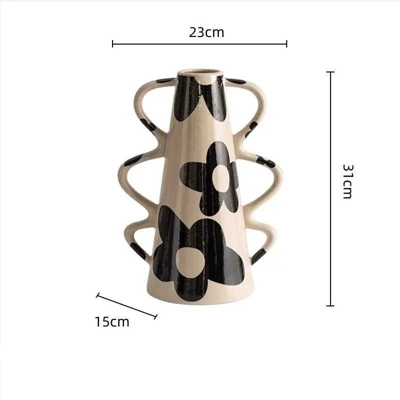 Geometric check pattern white & black ceramic vase living room decor