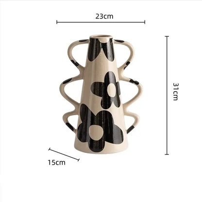 Geometric check pattern white & black ceramic vase living room decor