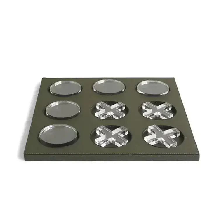 Geometric checkerboard dark green leather and acrylic coaster set living room decor