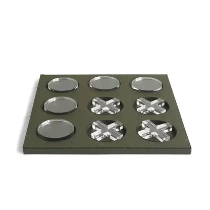 Geometric checkerboard dark green leather and acrylic coaster set living room decor