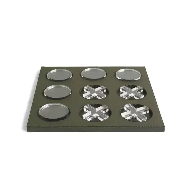 Geometric checkerboard dark green leather and acrylic coaster set living room decor