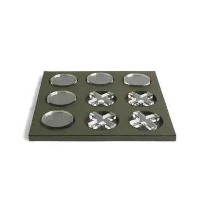 Geometric checkerboard dark green leather and acrylic coaster set living room decor