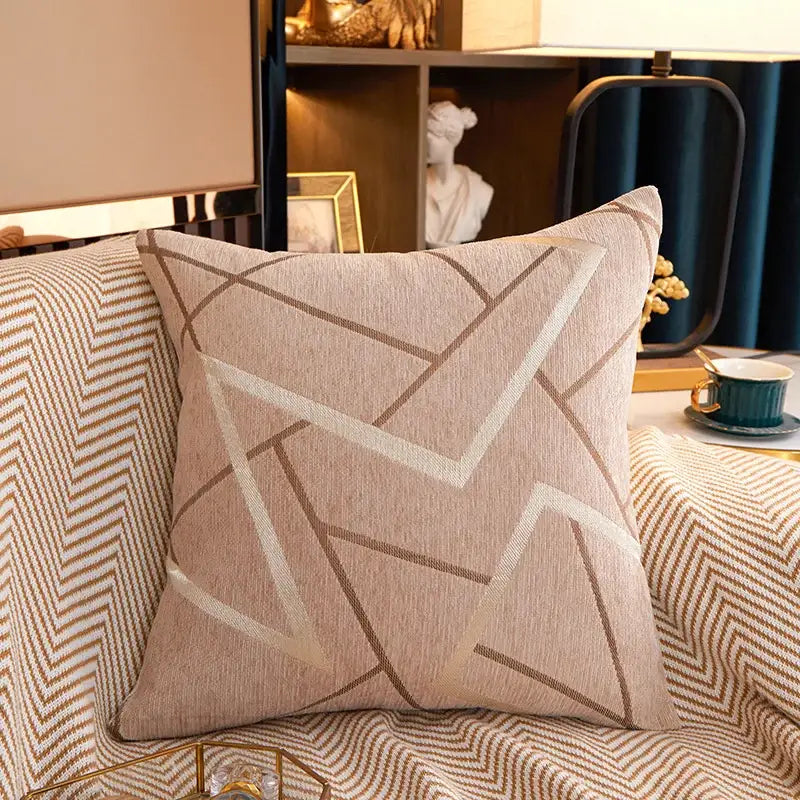Geometric chenille cushion cover teal gray & pink living room decor