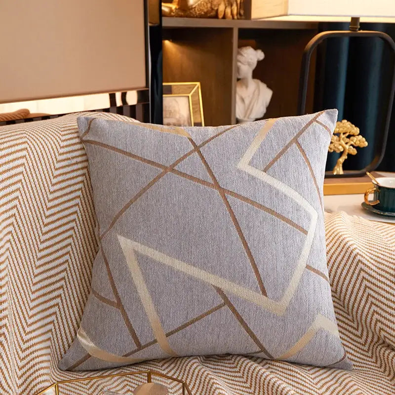 Geometric chenille cushion cover teal gray & pink living room decor
