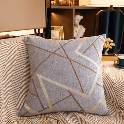Geometric chenille cushion cover teal gray & pink living room decor