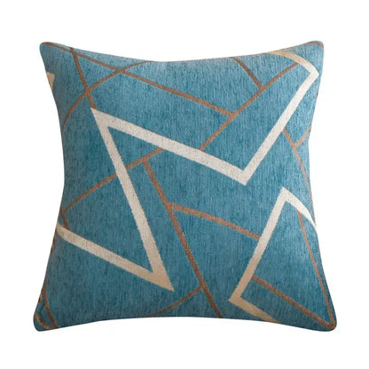 Geometric chenille cushion cover teal gray & pink living room decor
