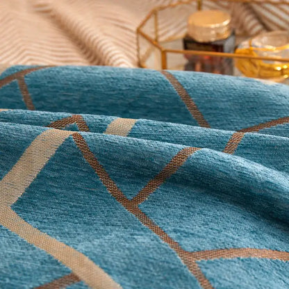 Geometric chenille cushion cover teal gray & pink living room decor
