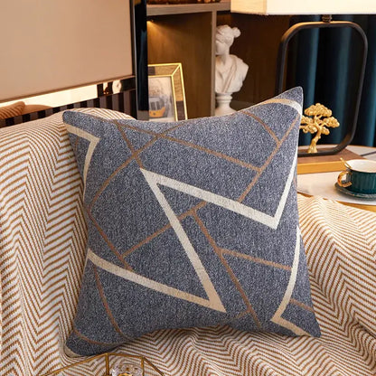 Geometric chenille cushion cover teal gray & pink living room decor