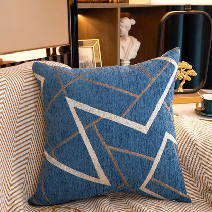 Geometric chenille cushion cover teal gray & pink living room decor