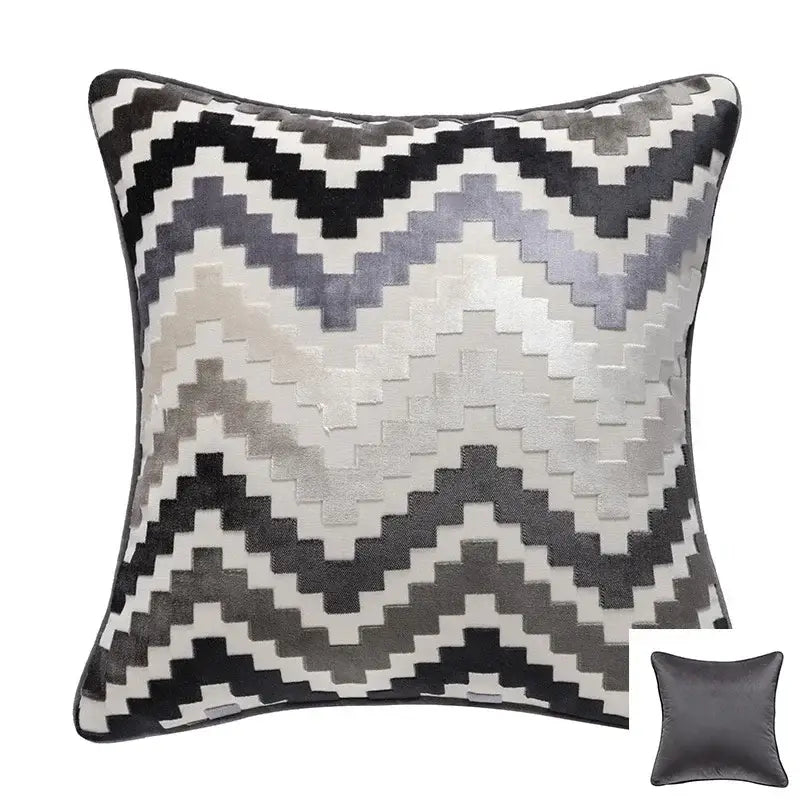 Geometric chenille flocking cushion cover grey & beige living room