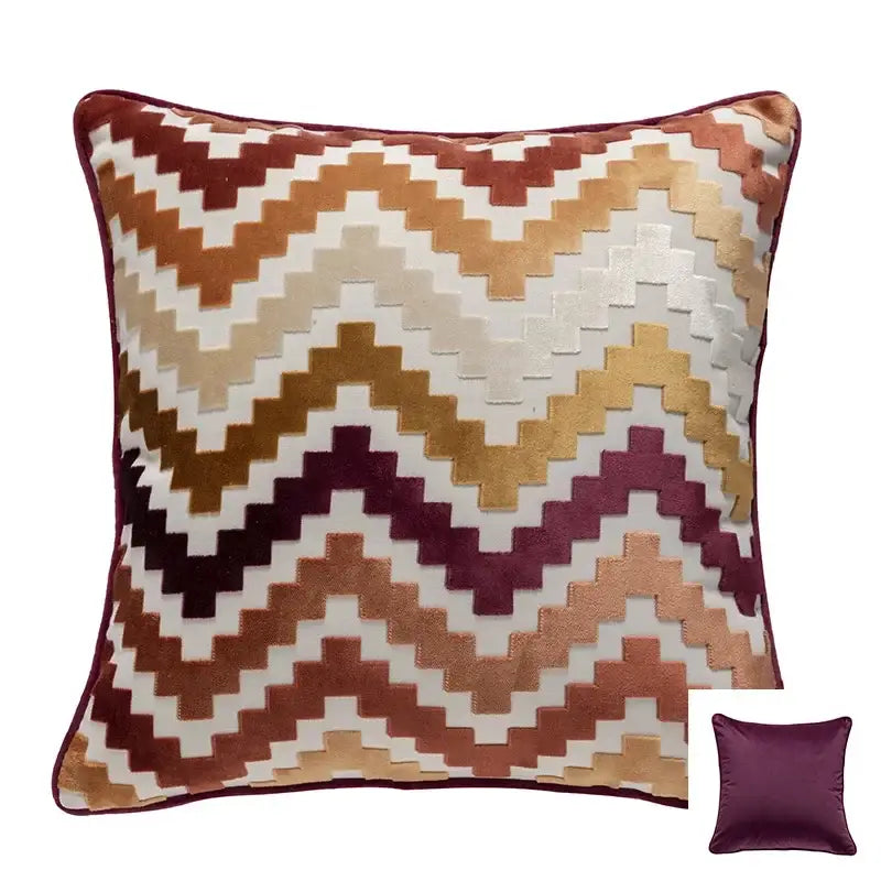 Geometric chenille flocking cushion cover grey & beige living room
