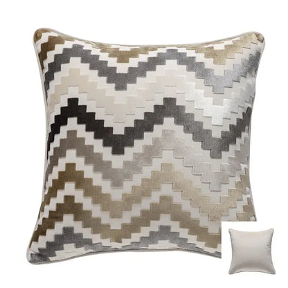 Geometric chenille flocking cushion cover grey & beige living room