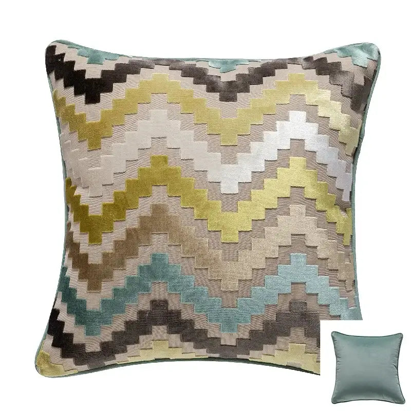Geometric chenille flocking cushion cover grey & beige living room
