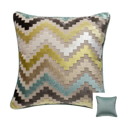Geometric chenille flocking cushion cover grey & beige living room