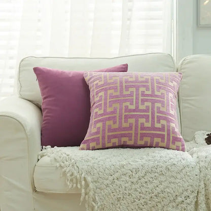 Geometric chenille throw pillowcase beige & light blue living room