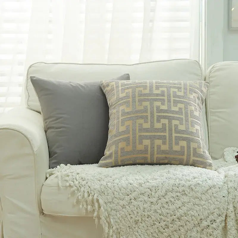 Geometric chenille throw pillowcase beige & light blue living room