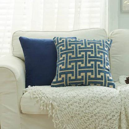 Geometric chenille throw pillowcase beige & light blue living room