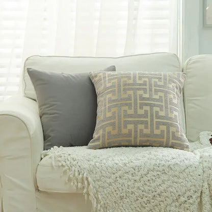 Geometric chenille throw pillowcase beige & light blue living room