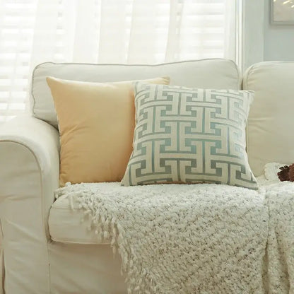 Geometric chenille throw pillowcase beige & light blue living room